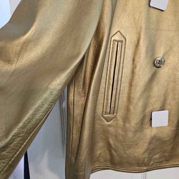 NWT Lauren Ralph Lauren Women's Metallic Leather Peacoat Size 16 - Picture 5 of 14